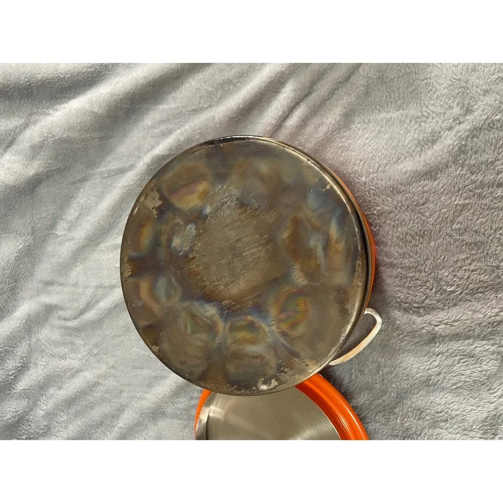 Fiesta Orange Enamel Metal Ice Bucket with Lid and Brass Accents Vintage Retro